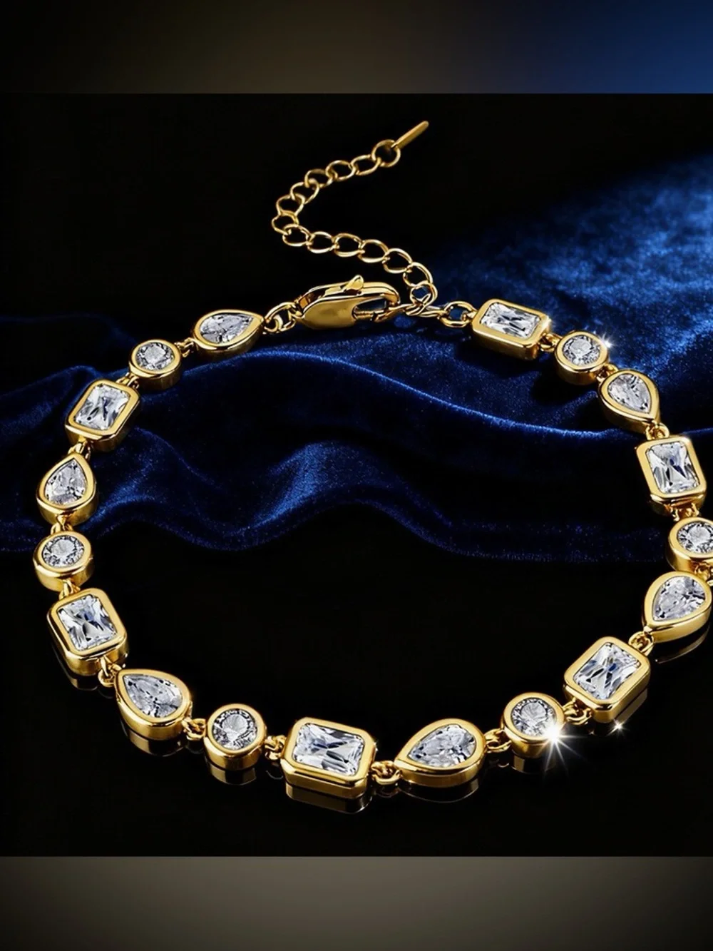 18K Yellow Gold Plated Tennis Bracelet‎ Dainty Cubic Zirconia Chain Bracelet